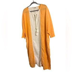 Sigrid Olsen Orange White Shell Tie String‎ Linen Blend Swim Coverup Large